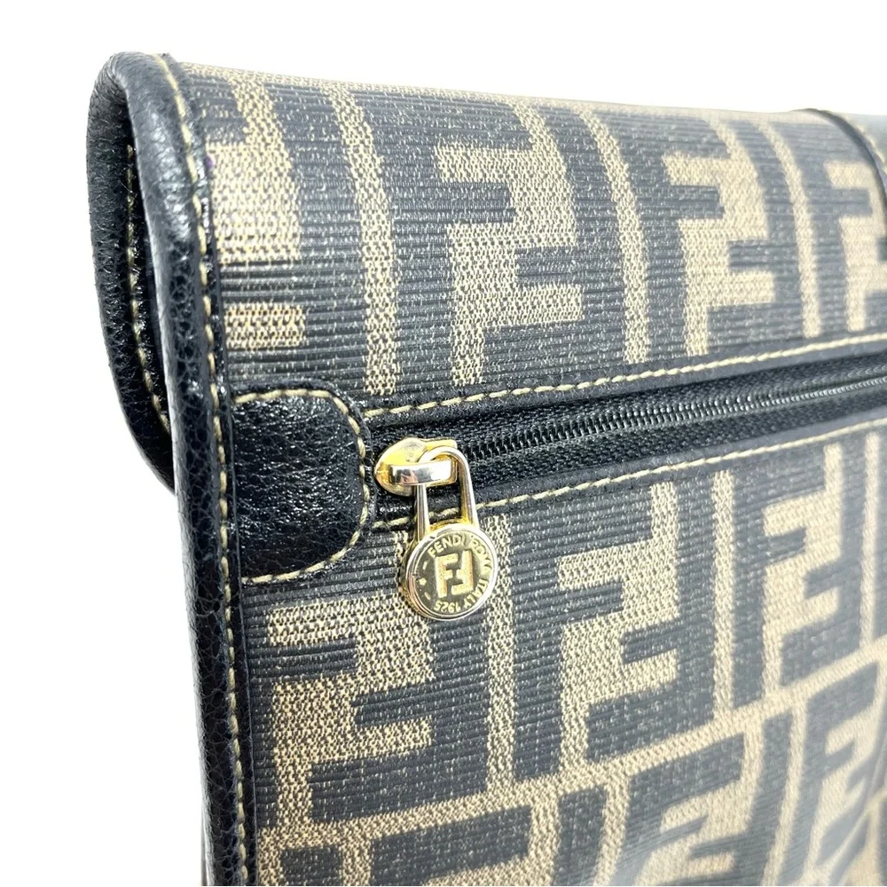 Vintage Fendi Brown Zucca FF Logo Monogram Canvas Shoulder Crossbody Clutch Bag